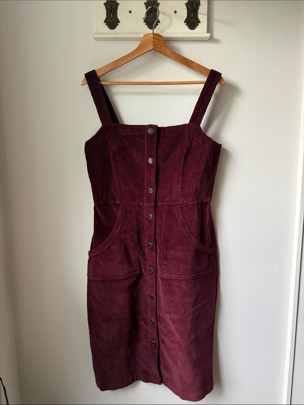 Vero Moda Burgundy Julia Corduroy Dress Button-Front Midi Dress